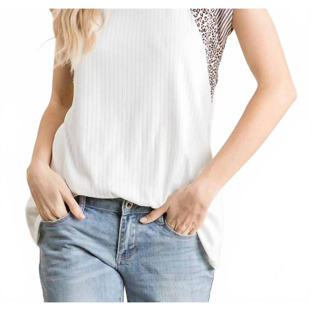 NEW REBORN J animal print cap sleeve top in ivory
